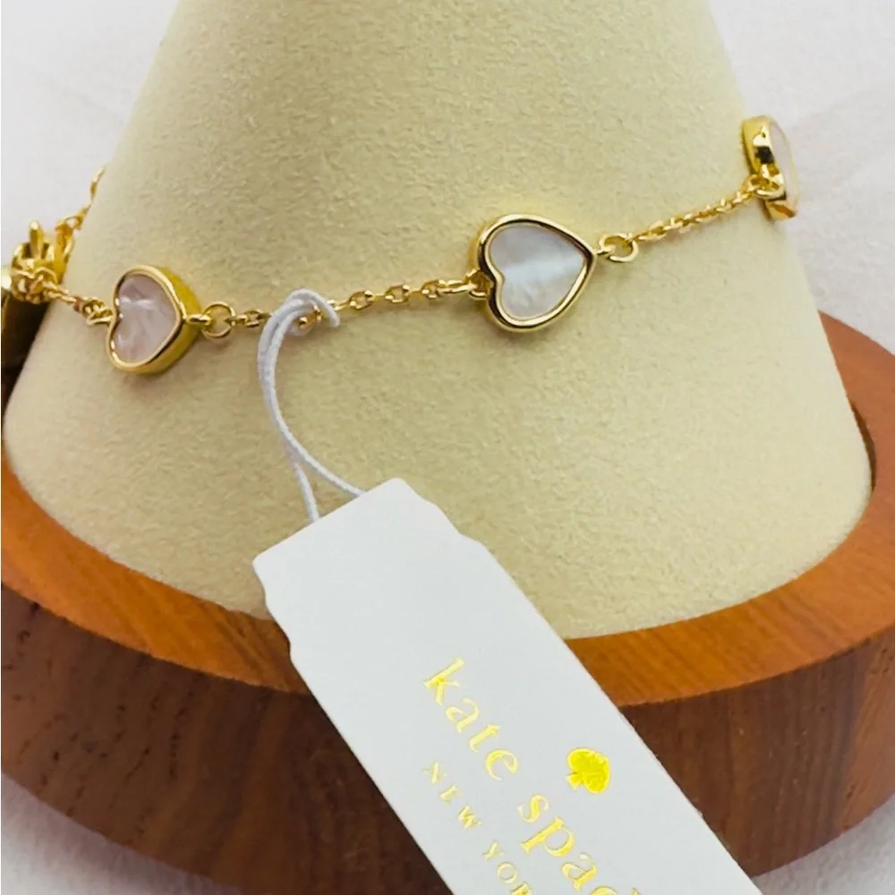 KATE SPADE 🤍 Spade Flower Mother of Pearl Heart Station Bracelet NWT